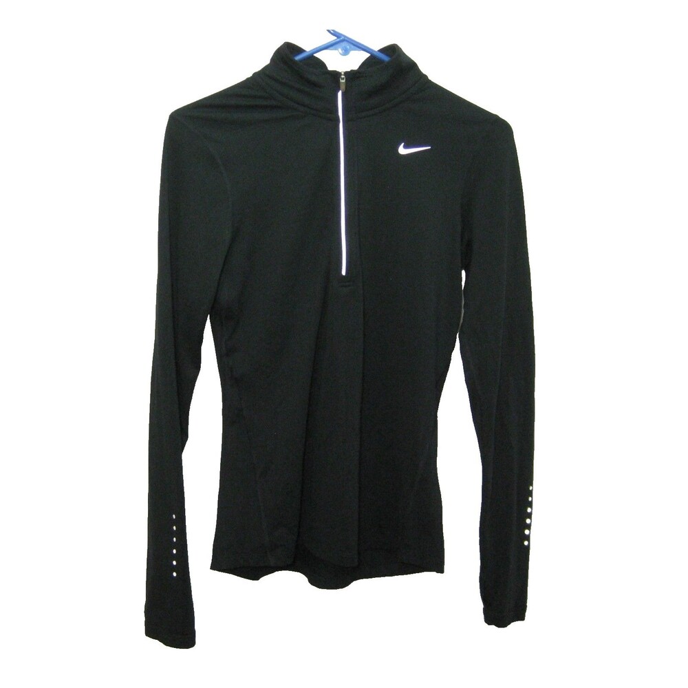 Nike Running Shirt Womens XS Black Long Sleeve 1/4 Zip Reflective Dry-Fit Top